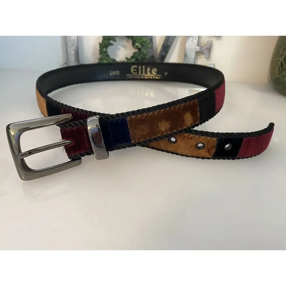 Vintage 1980s Elite Women's Tapestry Velvet Color Block Belt Size Medium 29